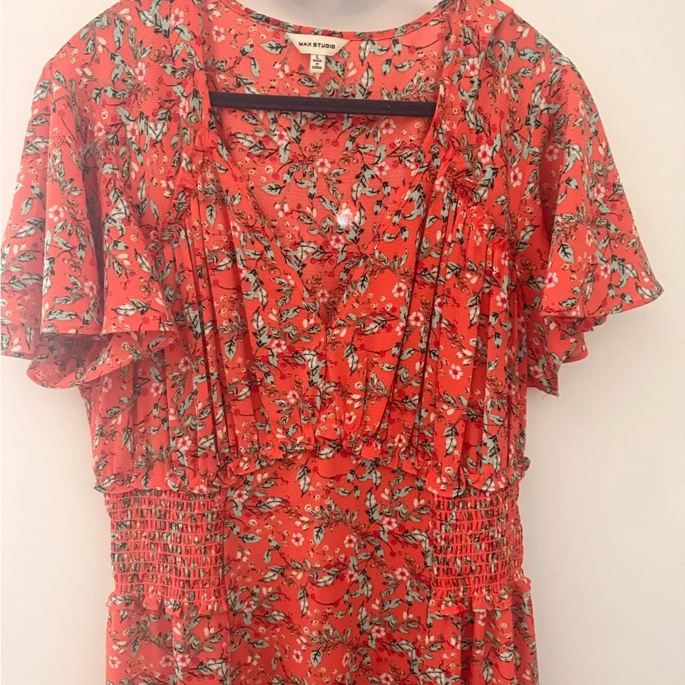 Max Estudio Floral Red Maxi Dress with Flutter Sleeves - Picture 2 of 3
